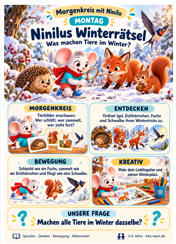 Ninilus Winterrätsel – Winterprojekt mit Plakaten und Arbeitsblättern